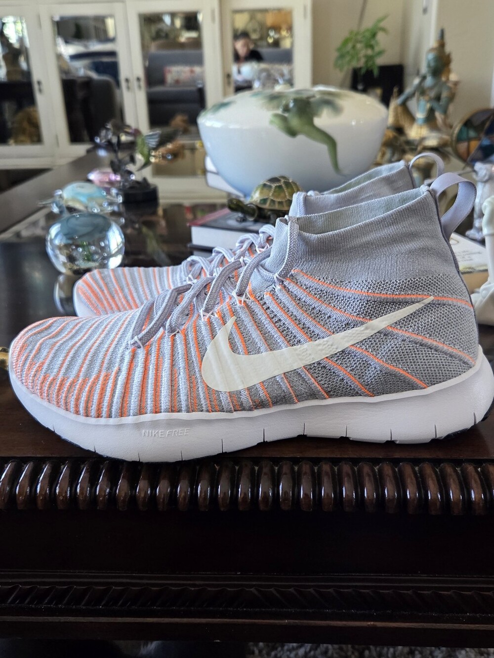 Nike Free Train Force Flyknit Athletic Shoes - Gray/Coral